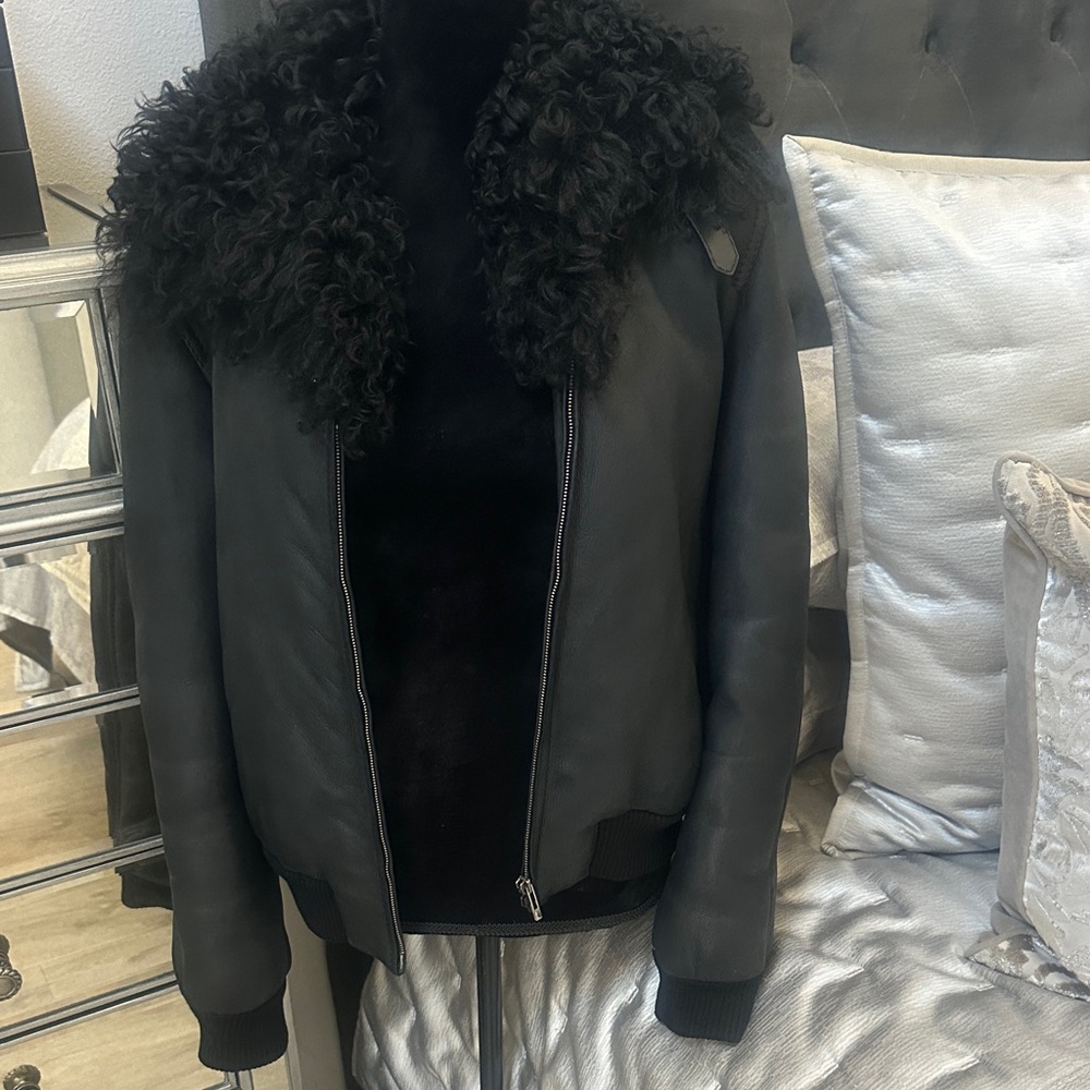GUCCI LEATHER and SHEARLING BOMBER JACKET